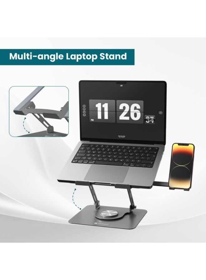 بورترونيكس Portronics My Buddy K9 Pro 2-in-1 Laptop & Phone Stand with 360° Rotating Base, Adjustable Height & Angle, Foldable Metal Design, Heat Dissipation, Universal Fit for 10–15.6” Laptops - Image 4